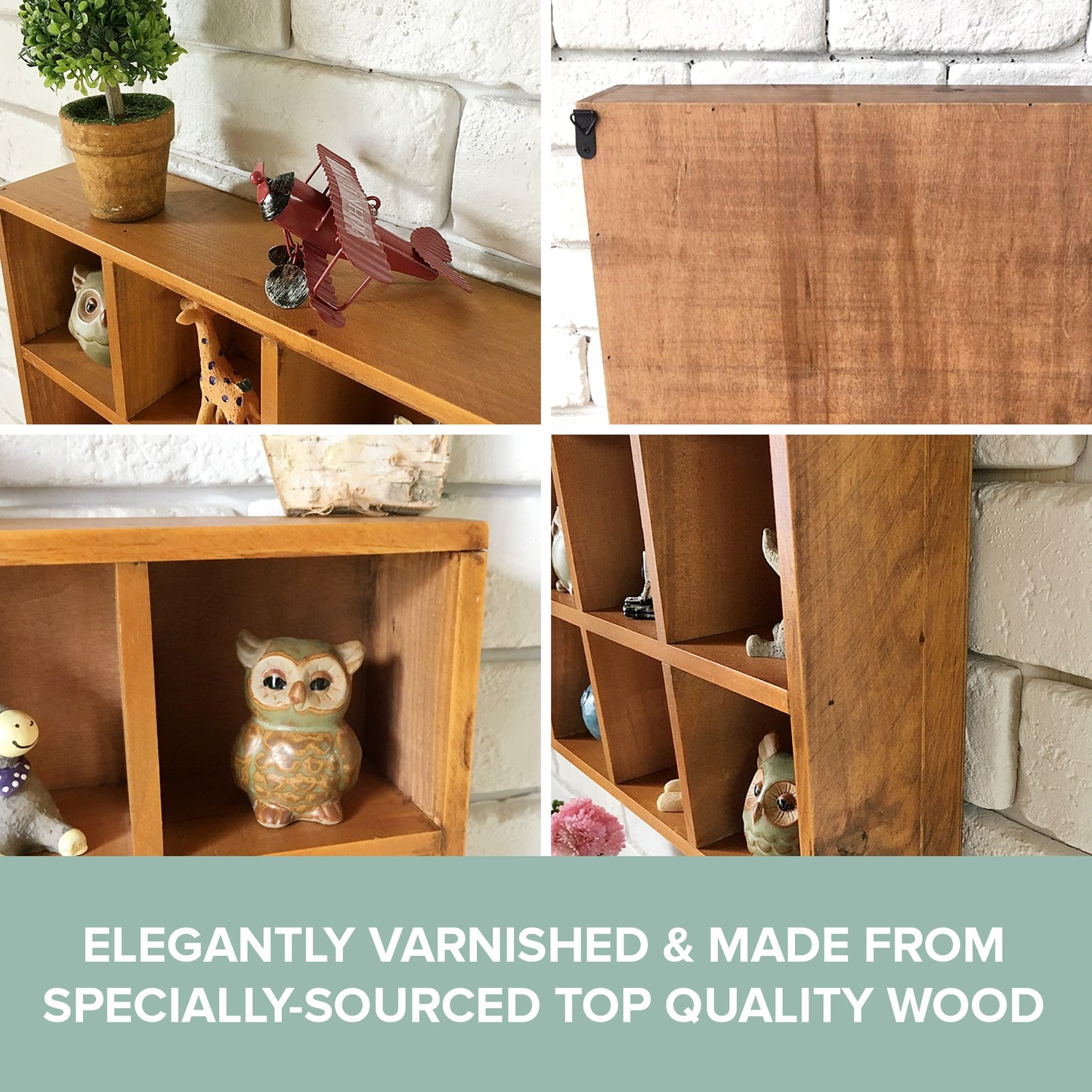 12-Slot Wood Display Cabinet | Stackable Against the Wall Square Cubby Shelf Desk Table Organizer