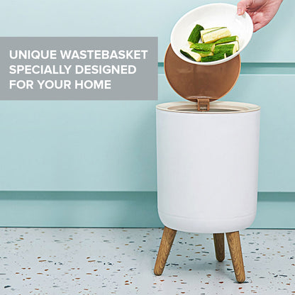 TRASHAHOLIC Modern White Designer Nordic Style Trash Can | Round Trash Bin w/ Legs