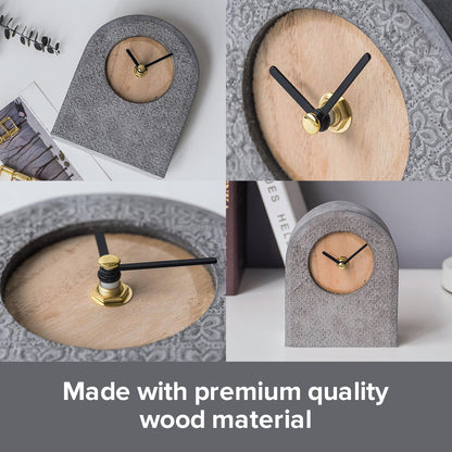 Non-ticking Nordic Style Small Desk Clock | Battery-Powered Grey Cement-Style Mantle Clock