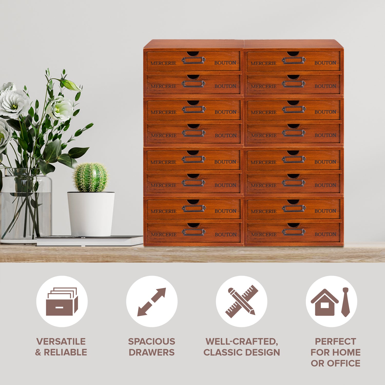 Load image into Gallery viewer, 16-Drawer Wooden Card Catalog Storage Box | Vintage Filing Cabinet in Walnut Wood