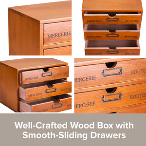 3-Drawer Stackable Vintage Wooden Storage Box | Retro European Table Top Desk Organizer