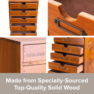 Stackable Vintage Wooden Storage Box | 5-Drawer Multilevel Wood Table Top Desk Drawer Organizer