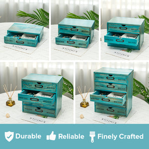 5x Desktop Full Set Storage Drawer | Mix and Match Wood Organizer Table Top Cabinet Teal
