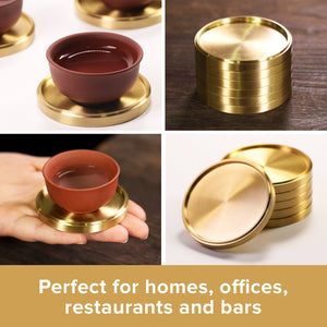  Brass Coasters for Drinks (6-Pack) - Bronze Gold Coasters -  Classy MCM Style Coaster Set - Gold Decor Accents for Table & Bar - Elegant  Copper Cup Coasters - L : Home & Kitchen