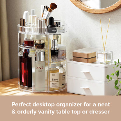 Bling Vanity Desk Rotating Makeup Organizer | Acrylic Spinning Countertop Storage Shelves