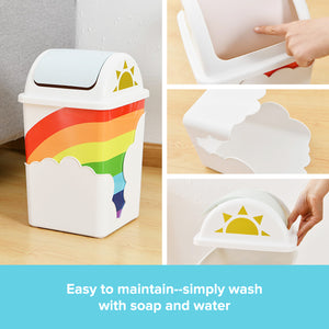 TRASHAHOLIC - Rainbow Trash Can for Kids Room Nursery | Wastebasket With Swing Top Cover