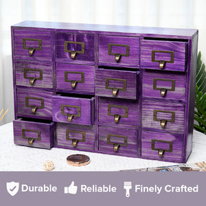 Purple 16 Apothecary Wood Drawer Cabinet Unit | Slim 4-Level Desk Desktop Wall Organizer