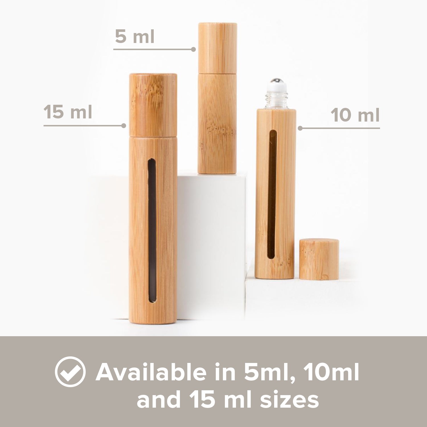 Load image into Gallery viewer, Bamboo Refillable Essential Oil Fragrance Roll On Bottles | Organic Eco Style I 3 Sizes Value 3 Pack