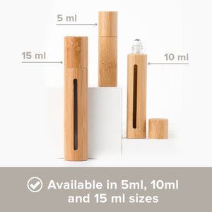 Bamboo Refillable Essential Oil Fragrance Roll On Bottles | Organic Eco Style I 3 Sizes Value 3 Pack