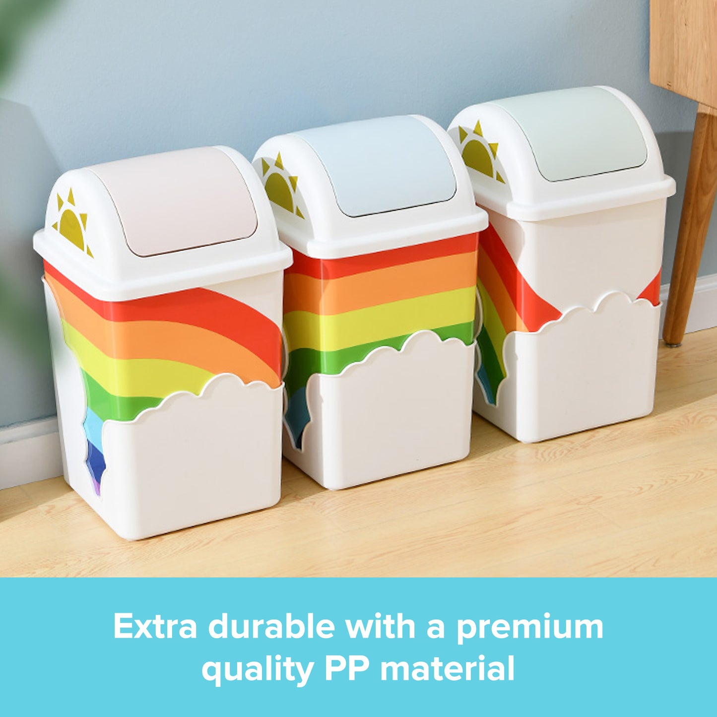 TRASHAHOLIC - Rainbow Trash Can for Kids Room Nursery | Wastebasket With Swing Top Cover