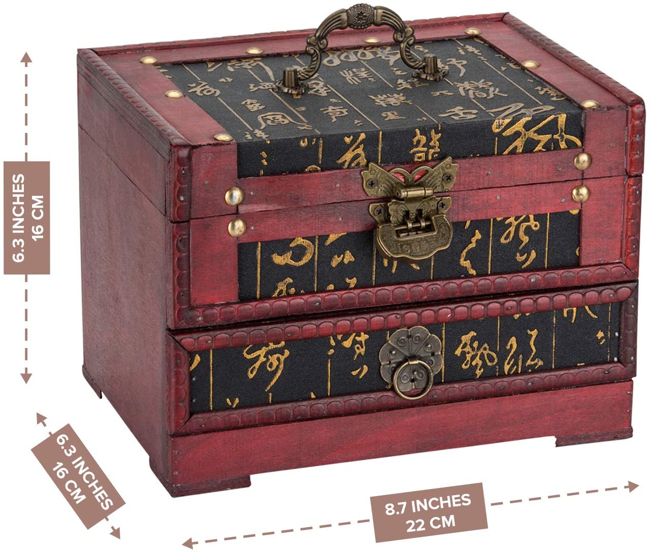 Load image into Gallery viewer, Asian-Style Rustic Wooden Lock Box with Drawer | Tabletop Decorative Box with Lock