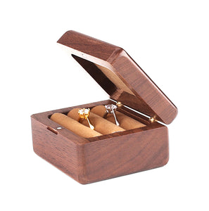 Solid Wood Double Ring Holder Case | Box Style Wedding Band Travel Pair Storage
