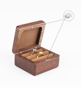 Solid Wood Double Ring Holder Case | Box Style Wedding Band Travel Pair Storage