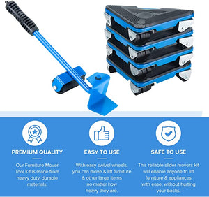 Multi Directional Heavy Appliance Furniture Mover | Blue Moving Hack Tool Rollers