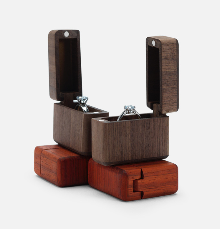 Load image into Gallery viewer, Solid Wood Single Ring Holder Box | Lighter Style Wedding Band Travel Storage - 2 Colors
