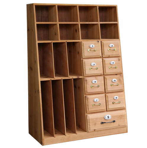 Trapezoid Vintage Chest Of Drawers Storage with Cabinets I Retro Mailroom Card Catalog Box