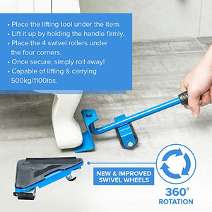 Multi Directional Heavy Appliance Furniture Mover | Blue Moving Hack Tool Rollers