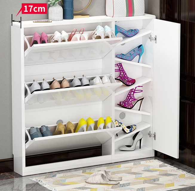 Load image into Gallery viewer, Super Thin Narrow Profile White Nordic Design Shoe Cabinet | Store Your Shoes In Style